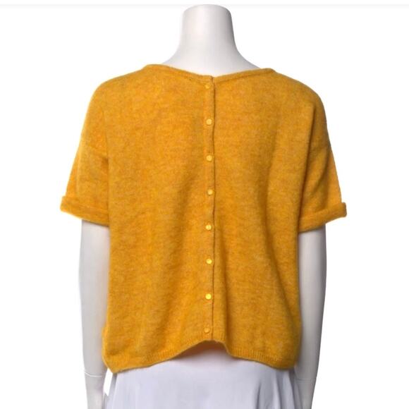 Sézane Paco sweater angora blend button back shirt sleeve yellow gold medium - Picture 4 of 13